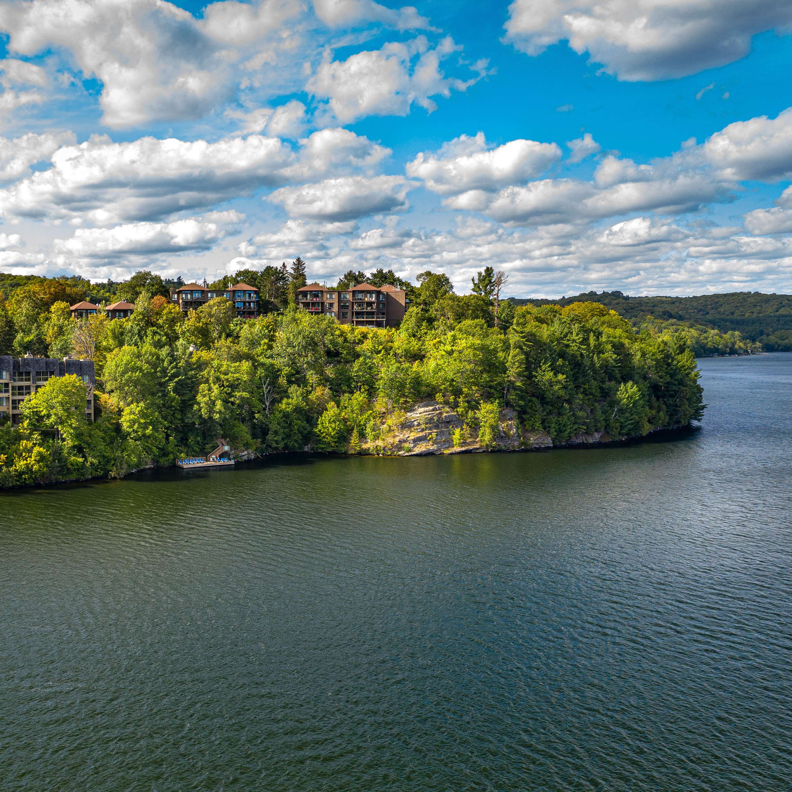 Aerial view of a point on Peninsula Lake from above